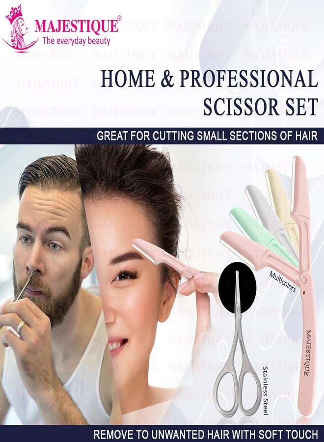مجموعة ماجستيك المنزلية والاحترافية لإزالة الشعر غير المؤلمة، قابلة للطي وإعادة الاستخدام، 5 قطع | إشراقة فورية لشعر الوجه | شفرة حلاقة بتصميم عصري، مقص تجميل وأنف احترافي قطعة واحدة، عبوة عائلية (6 قطع) - Image 5